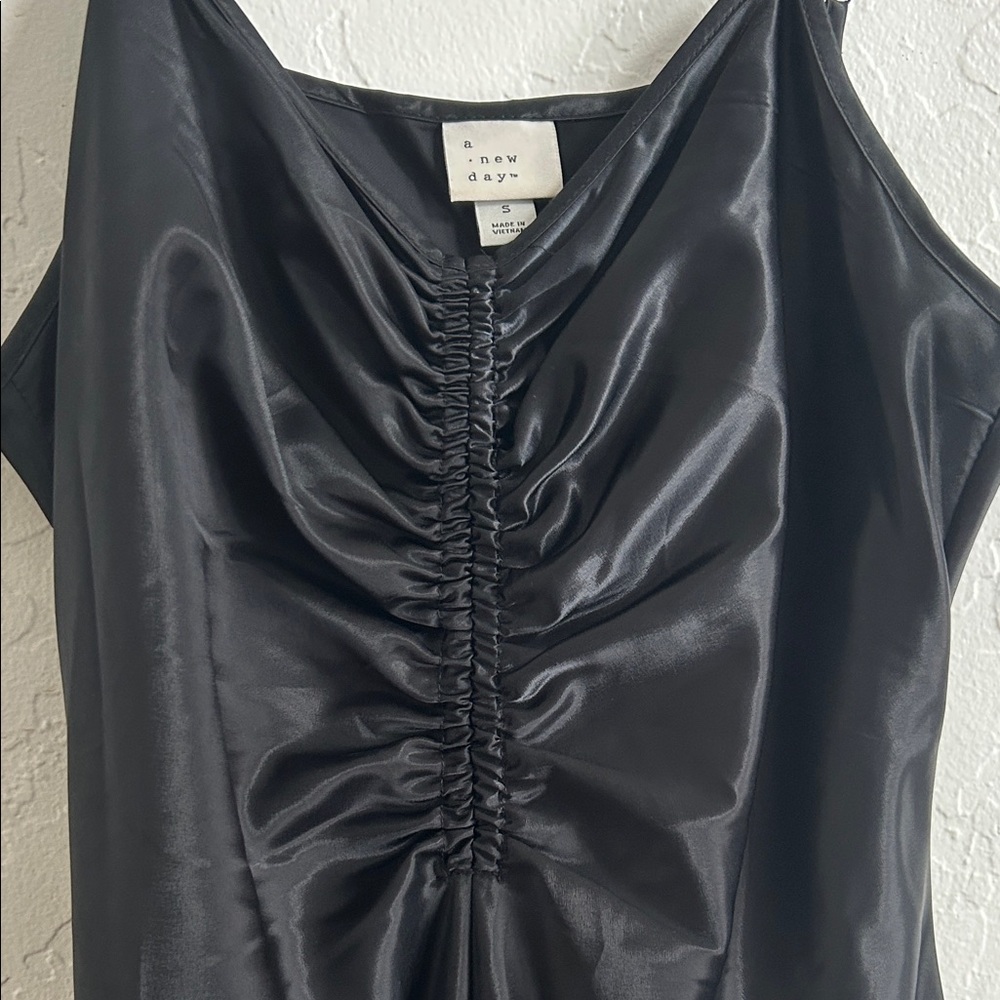 Black satin spaghetti strap Midi Dress - Picture 4 of 8